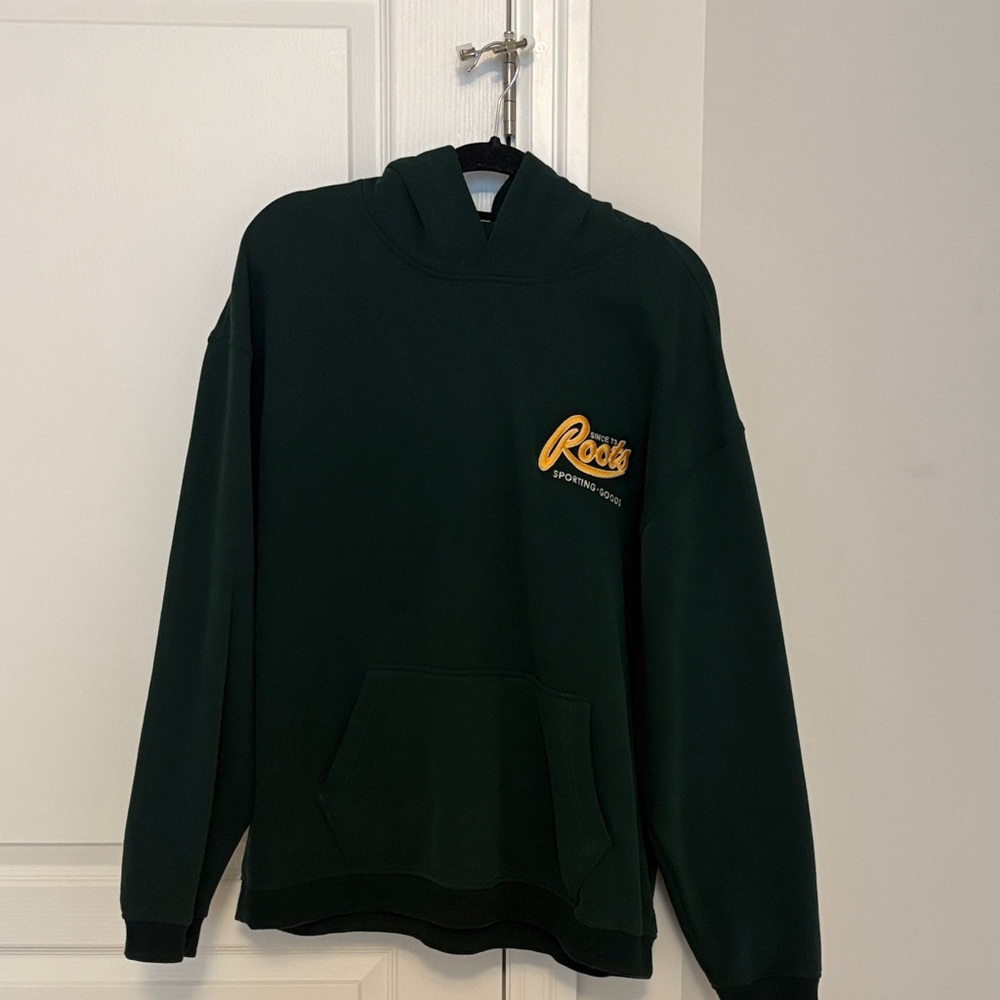 WOMENS ROOTS SWEATER FOREST GREEN HOODIE